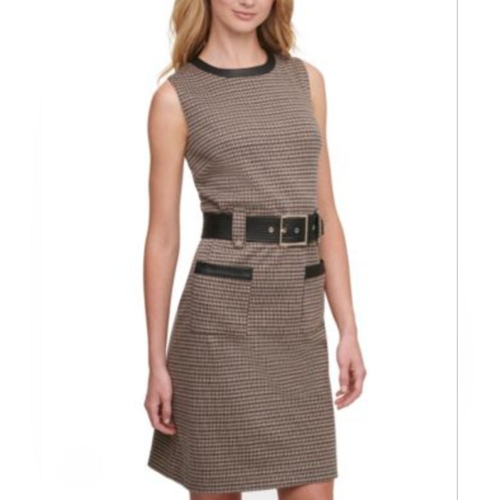 Tommy Hilfiger Brown Houndstooth Sleeveless A-line Dress 14